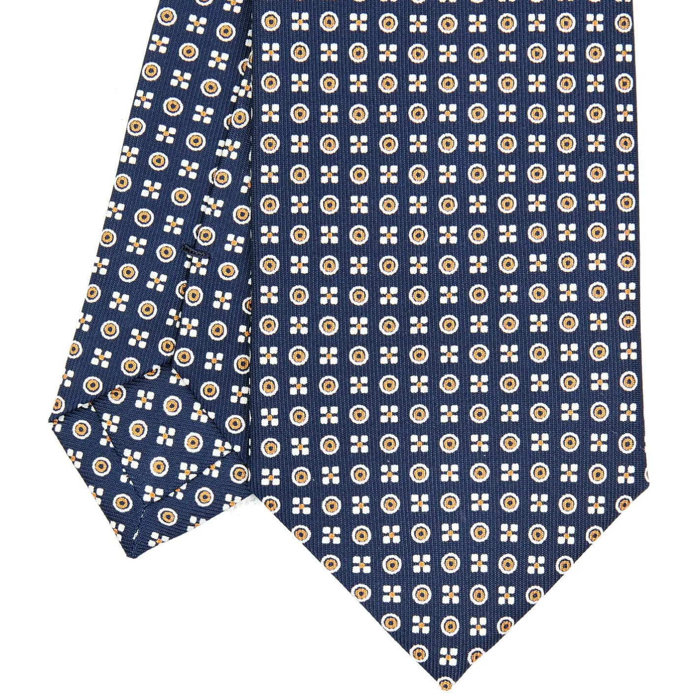 E.Marinella CRAVATTA SARTORIALE CLASSICA IN SETA BLU SCURO Microfantasia fiore Clearance