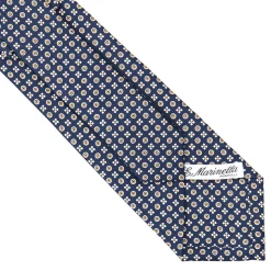 E.Marinella CRAVATTA SARTORIALE CLASSICA IN SETA BLU SCURO Microfantasia fiore Clearance