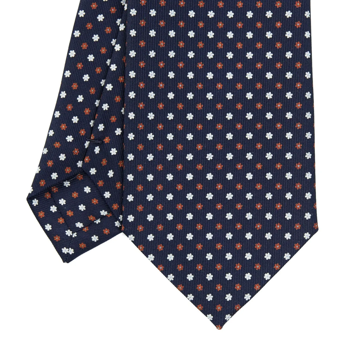 E.Marinella CRAVATTA SARTORIALE CLASSICA IN SETA BLU SCURO Microfantasia fiore Discount