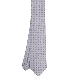 E.Marinella CRAVATTA SARTORIALE CLASSICA IN SETA GRIGIO CHIARO Microfantasia fiore Outlet