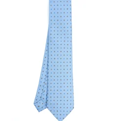E.Marinella CRAVATTA SARTORIALE CLASSICA IN SETA AZZURRA Microfantasia fiore Discount