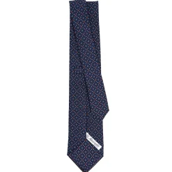 E.Marinella CRAVATTA SARTORIALE CLASSICA IN SETA BLU SCURO Microfantasia fiore Discount