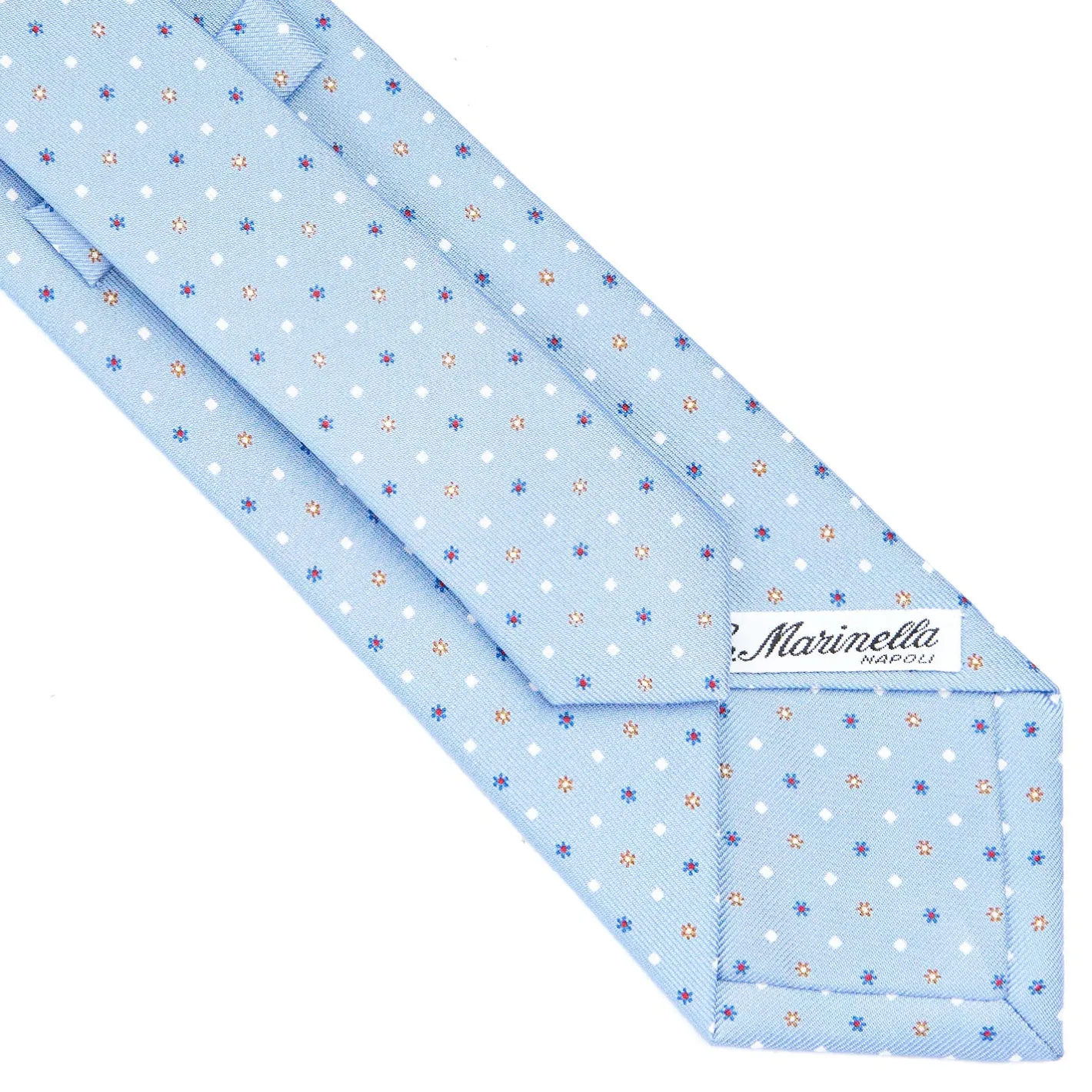 E.Marinella CRAVATTA SARTORIALE CLASSICA IN SETA AZZURRA Microfantasia fiore New
