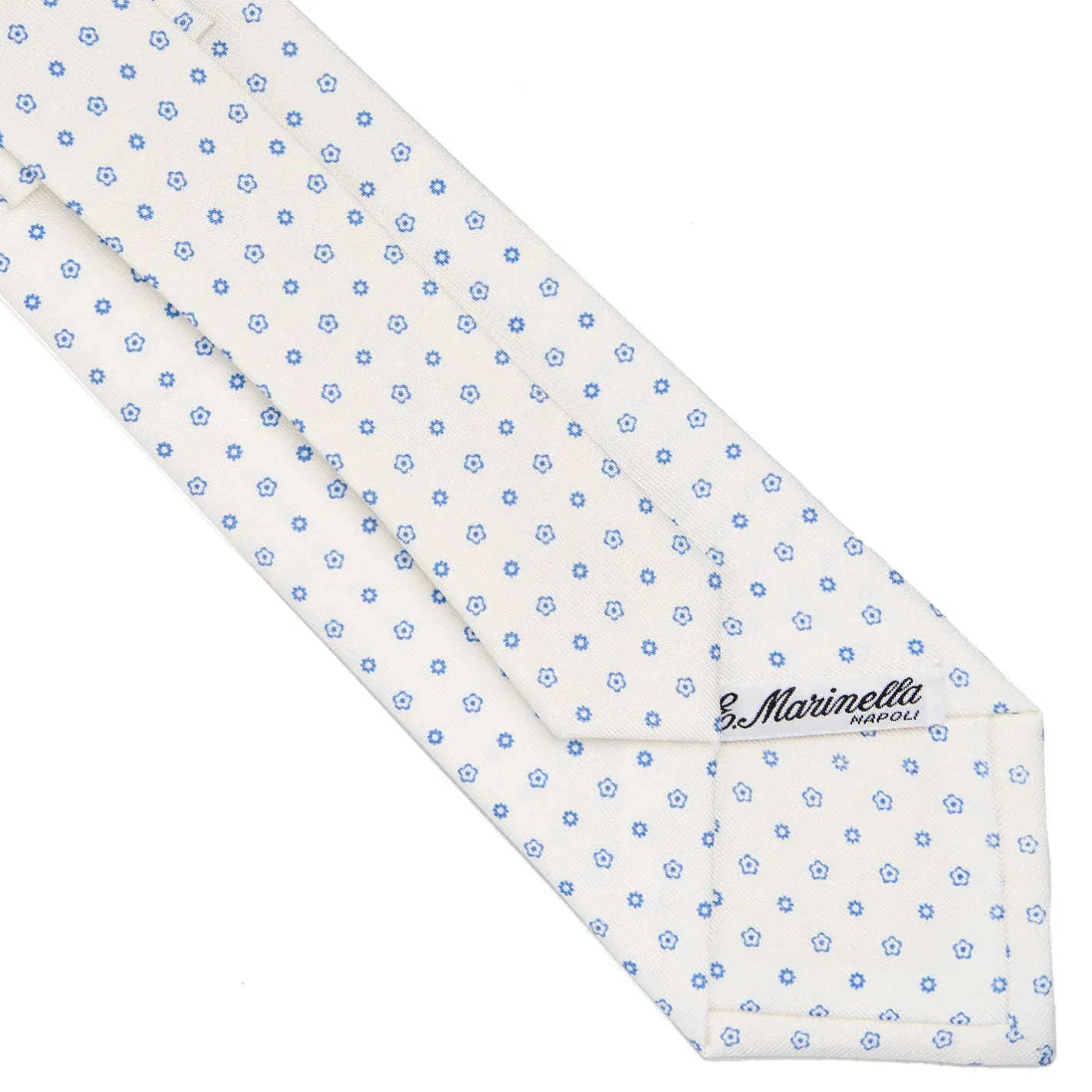 E.Marinella CRAVATTA SARTORIALE CLASSICA IN SETA BIANCA Microfantasia fiore Outlet