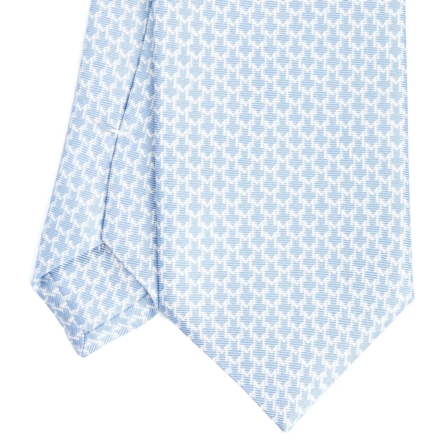 E.Marinella CRAVATTA SARTORIALE CLASSICA IN SETA AZZURRA Microfantasia m geometrica Best