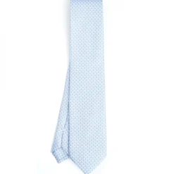 E.Marinella CRAVATTA SARTORIALE CLASSICA IN SETA AZZURRA Microfantasia m geometrica Best