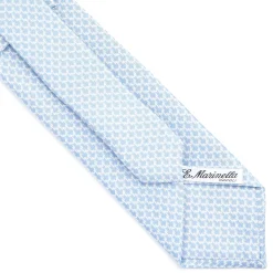 E.Marinella CRAVATTA SARTORIALE CLASSICA IN SETA AZZURRA Microfantasia m geometrica Best