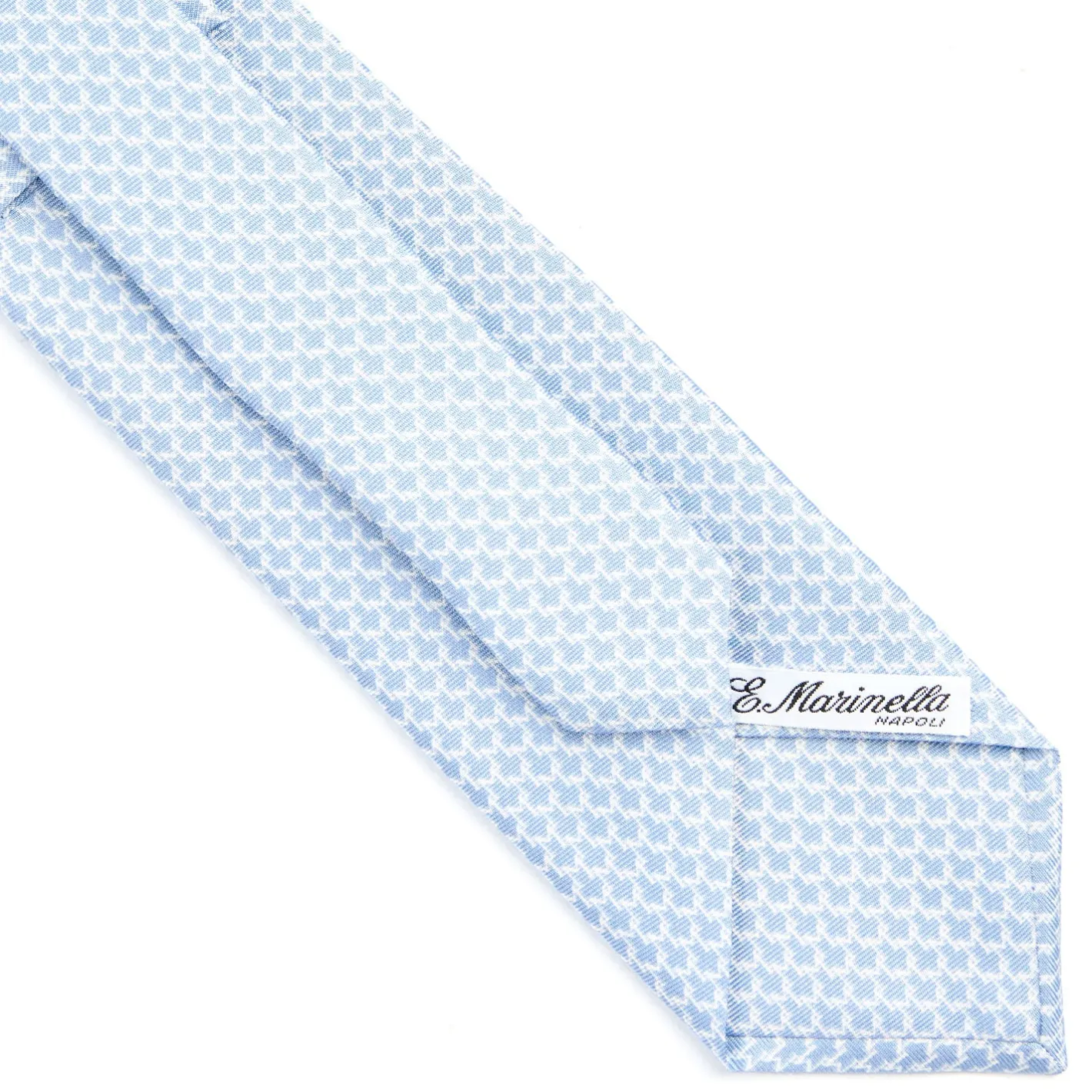 E.Marinella CRAVATTA SARTORIALE CLASSICA IN SETA AZZURRA Microfantasia m geometrica Best
