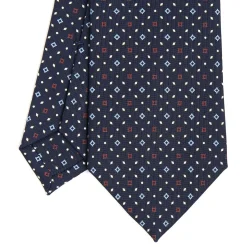 E.Marinella CRAVATTA SARTORIALE CLASSICA IN SETA BLU SCURO Microfantasia fiore Outlet