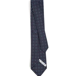 E.Marinella CRAVATTA SARTORIALE CLASSICA IN SETA BLU SCURO Microfantasia fiore Outlet