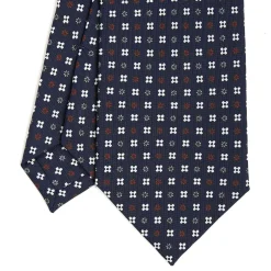 E.Marinella CRAVATTA SARTORIALE CLASSICA IN SETA BLU SCURO Microfantasia fiore Clearance