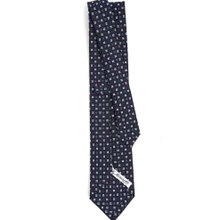E.Marinella CRAVATTA SARTORIALE CLASSICA IN SETA BLU SCURO Microfantasia fiore Clearance
