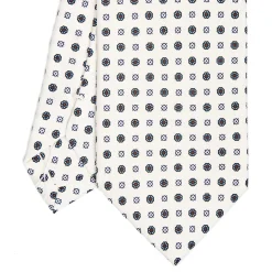 E.Marinella CRAVATTA SARTORIALE CLASSICA IN SETA BIANCA Microfantasia fiore Outlet