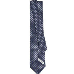 E.Marinella CRAVATTA SARTORIALE CLASSICA IN SETA BLU SCURO Microfantasia fiore Outlet