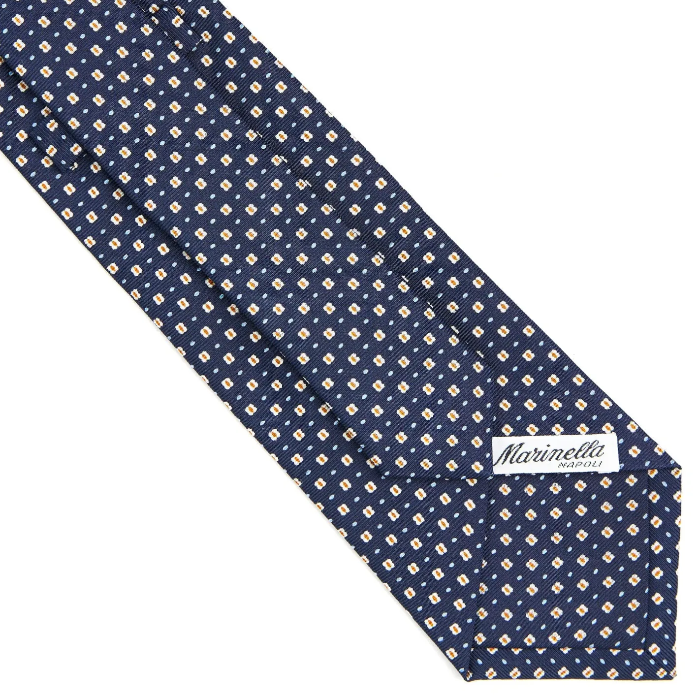 E.Marinella CRAVATTA SARTORIALE CLASSICA IN SETA BLU SCURO Microfantasia fiore Outlet