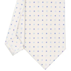 E.Marinella CRAVATTA SARTORIALE CLASSICA IN SETA BIANCA Microfantasia fiore Outlet