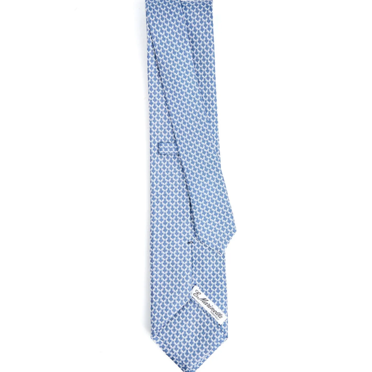 E.Marinella CRAVATTA SARTORIALE CLASSICA IN SETA BLU Microfantasia m geometrica New