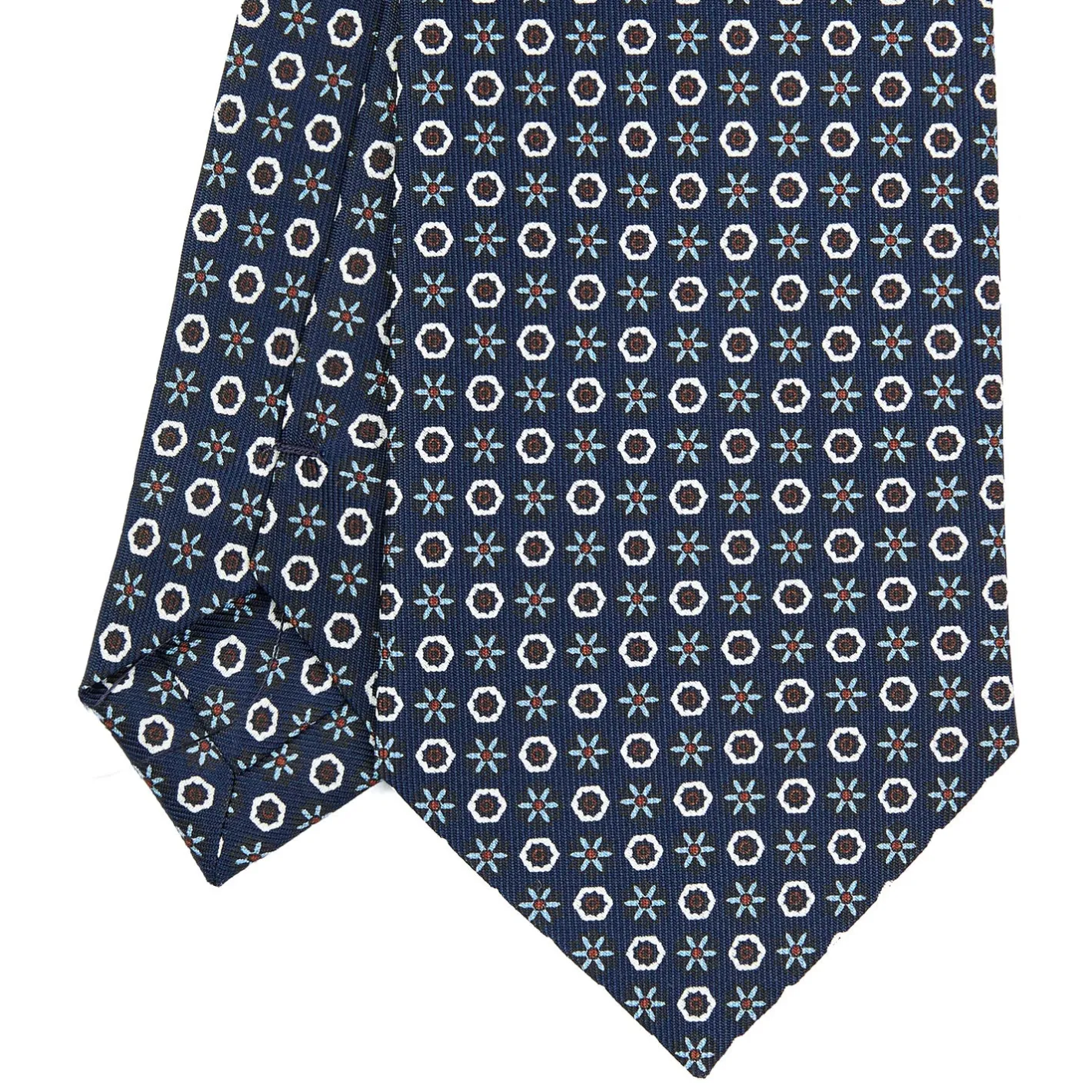 E.Marinella CRAVATTA SARTORIALE CLASSICA IN SETA BLU SCURO Microfantasia fiore Hot