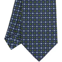 E.Marinella CRAVATTA SARTORIALE CLASSICA IN SETA BLU SCURO Microfantasia fiore Hot