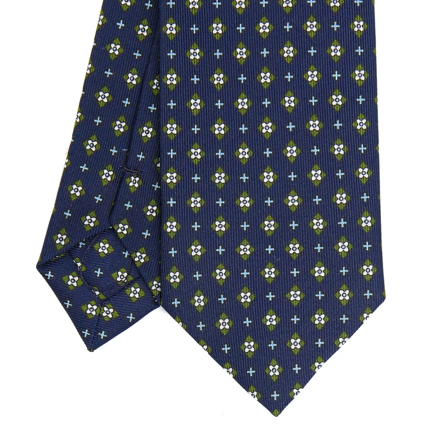 E.Marinella CRAVATTA SARTORIALE 7 CM IN SETA BLU SCURO Microfantasia fiore Discount