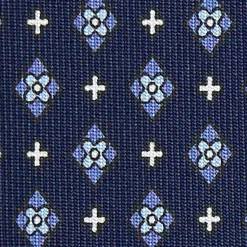 E.Marinella CRAVATTA SARTORIALE 7 CM IN SETA BLU SCURO Microfantasia fiore Online