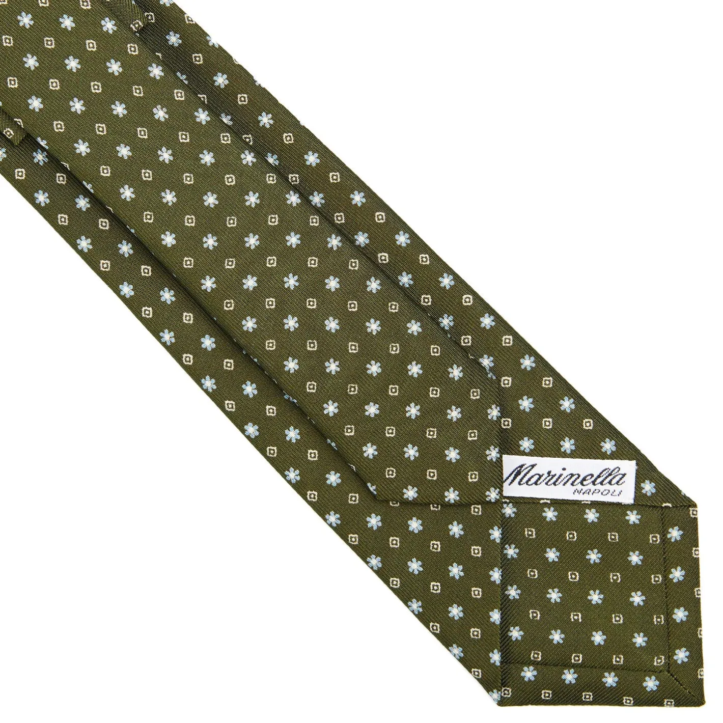 E.Marinella CRAVATTA SARTORIALE 7 CM IN SETA VERDE OLIVA Microfantasia fiore Hot