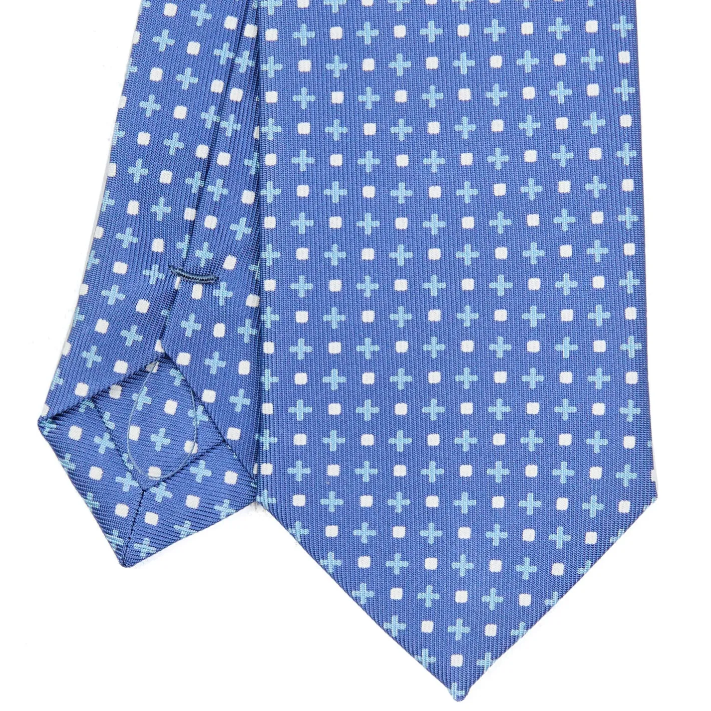 E.Marinella CRAVATTA SARTORIALE 7 CM IN SETA AZZURRO POLVERE Microfantasia fiore Clearance