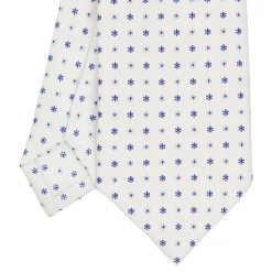 E.Marinella CRAVATTA SARTORIALE EXTRA LONG IN SETA BIANCA Microfantasia fiore Outlet