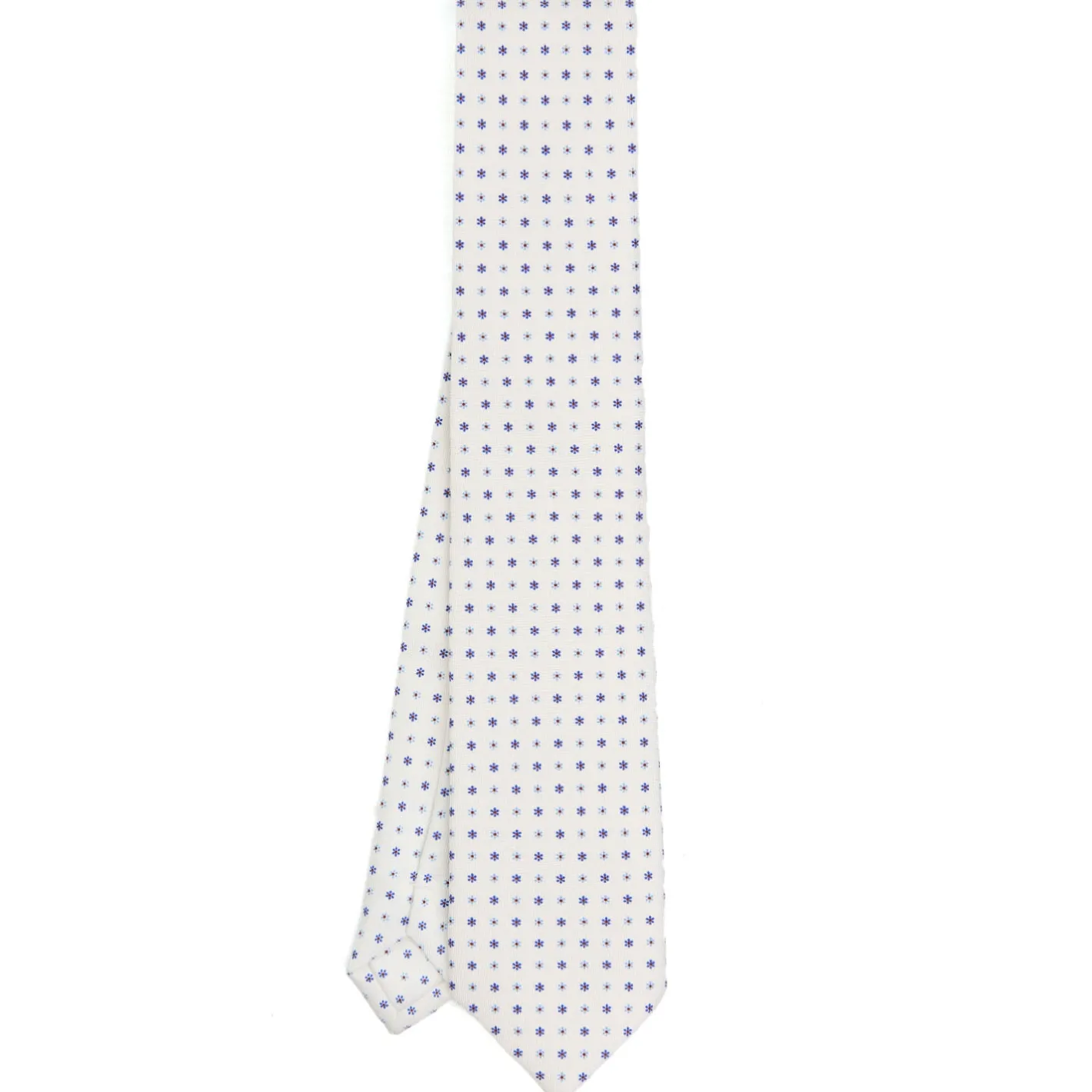 E.Marinella CRAVATTA SARTORIALE EXTRA LONG IN SETA BIANCA Microfantasia fiore Outlet