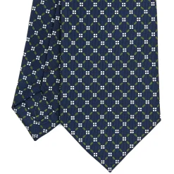 E.Marinella CRAVATTA SARTORIALE EXTRA LONG IN SETA BLU SCURO Microfantasia fiore Outlet