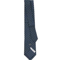 E.Marinella CRAVATTA SARTORIALE EXTRA LONG IN SETA BLU SCURO Microfantasia fiore Outlet