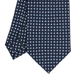 E.Marinella CRAVATTA SARTORIALE EXTRA LONG IN SETA BLU SCURO Microfantasia fiore Clearance