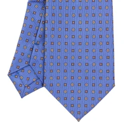 E.Marinella CRAVATTA SARTORIALE EXTRA LONG IN SETA AZZURRO POLVERE Microfantasia fiore Best