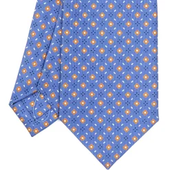 E.Marinella CRAVATTA SARTORIALE EXTRA LONG IN SETA AZZURRO POLVERE Microfantasia fiore