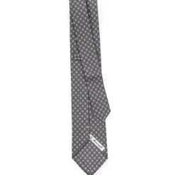 E.Marinella CRAVATTA SARTORIALE EXTRA LONG IN SETA GRIGIO SCURO Microfantasia fiore