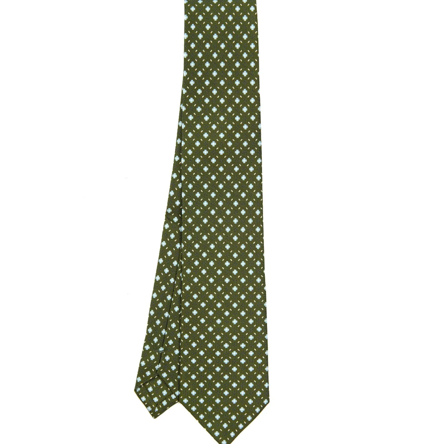 E.Marinella CRAVATTA SARTORIALE EXTRA LONG IN SETA VERDE OLIVA Microfantasia fiore Outlet