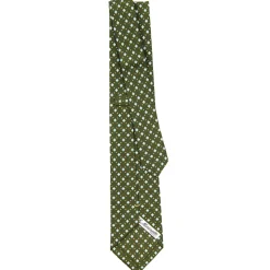 E.Marinella CRAVATTA SARTORIALE EXTRA LONG IN SETA VERDE OLIVA Microfantasia fiore Outlet