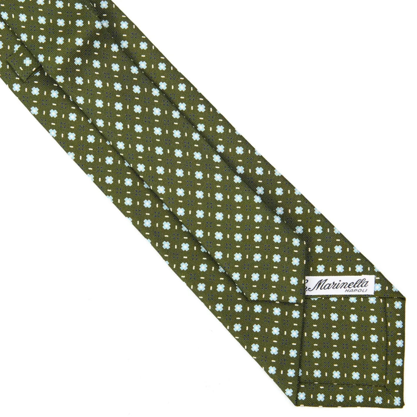 E.Marinella CRAVATTA SARTORIALE EXTRA LONG IN SETA VERDE OLIVA Microfantasia fiore Outlet