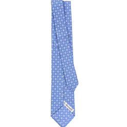 E.Marinella CRAVATTA SARTORIALE EXTRA LONG IN SETA AZZURRO POLVERE Microfantasia fiore