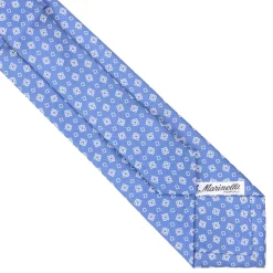E.Marinella CRAVATTA SARTORIALE EXTRA LONG IN SETA AZZURRO POLVERE Microfantasia fiore