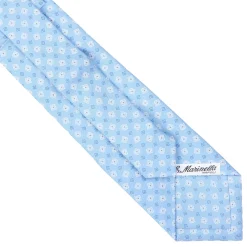 E.Marinella CRAVATTA SARTORIALE EXTRA LONG IN SETA AZZURRA Microfantasia fiore