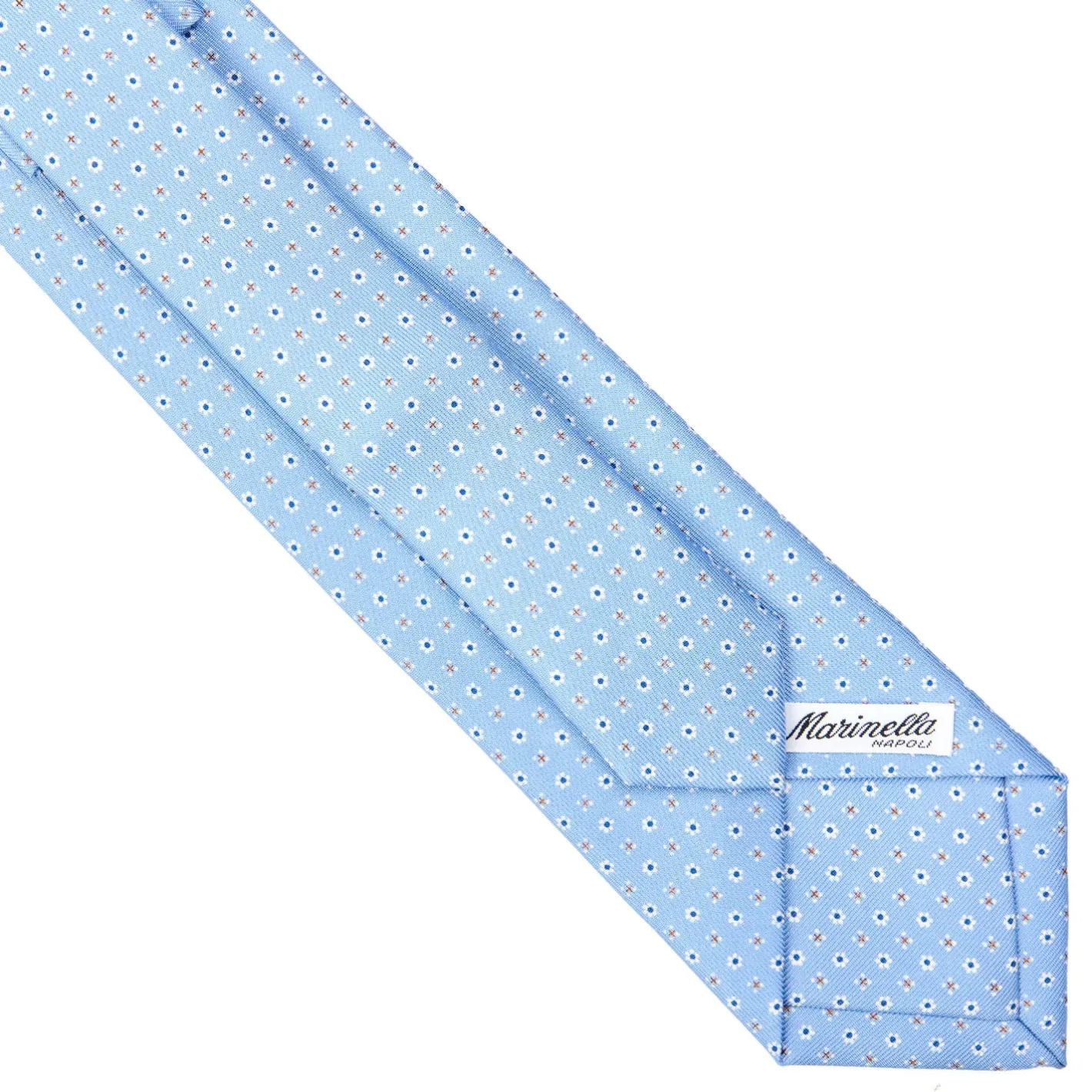 E.Marinella CRAVATTA SARTORIALE EXTRA LONG IN SETA AZZURRA Microfantasia fiore Hot