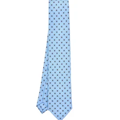 E.Marinella CRAVATTA SARTORIALE EXTRA LONG IN SETA AZZURRA Microfantasia fiore New