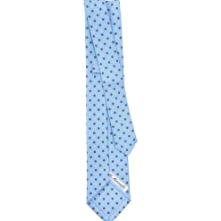 E.Marinella CRAVATTA SARTORIALE EXTRA LONG IN SETA AZZURRA Microfantasia fiore New