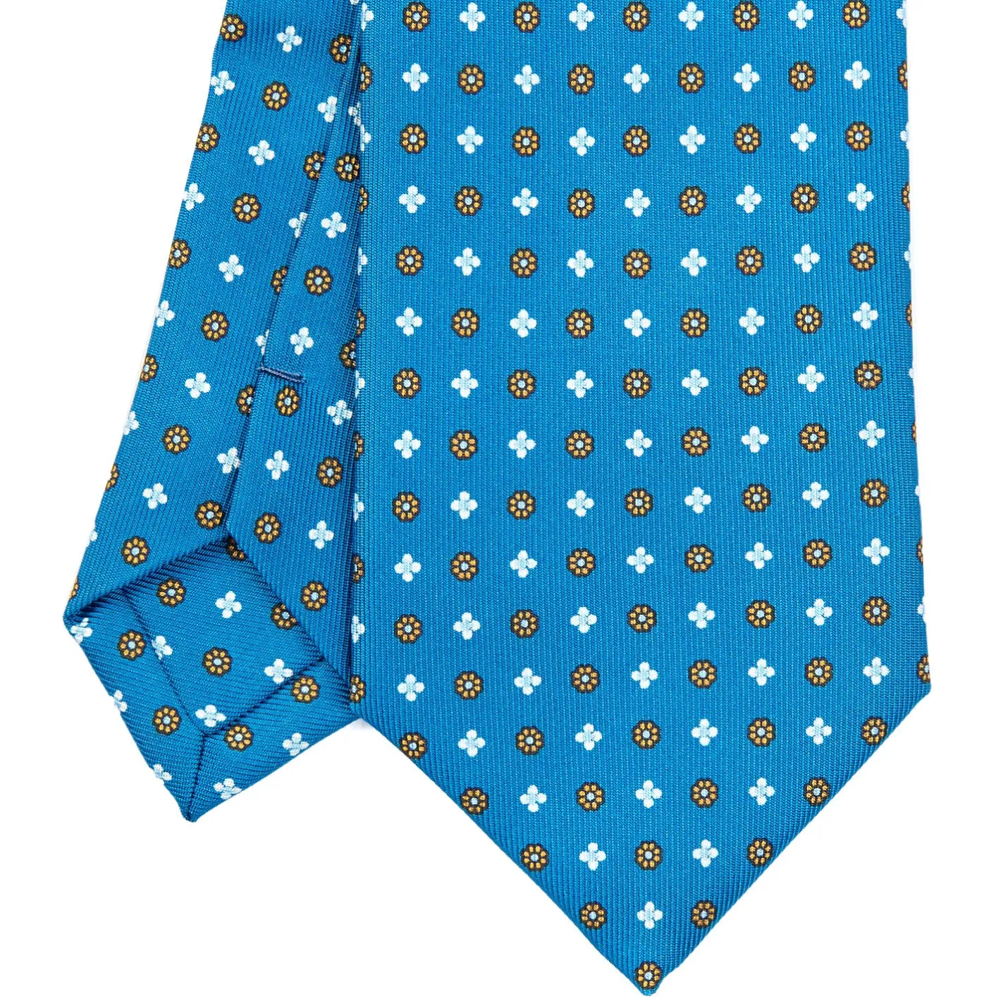 E.Marinella CRAVATTA SARTORIALE EXTRA LONG IN SETA BLU MEDIO Microfantasia fiore Outlet