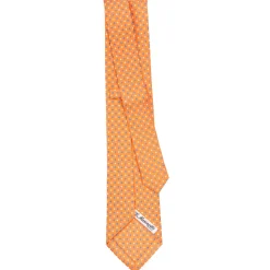 E.Marinella CRAVATTA SARTORIALE EXTRA LONG IN SETA ARANCIONE Microfantasia fiore Hot