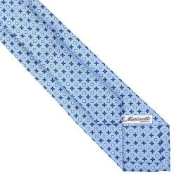 E.Marinella CRAVATTA SARTORIALE EXTRA LONG IN SETA AZZURRA Microfantasia fiore Sale
