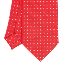 E.Marinella CRAVATTA SARTORIALE EXTRA LONG IN SETA ROSSA Microfantasia fiore Outlet