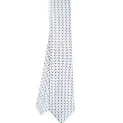 E.Marinella CRAVATTA SARTORIALE EXTRA LONG IN SETA BIANCA Microfantasia fiore Outlet