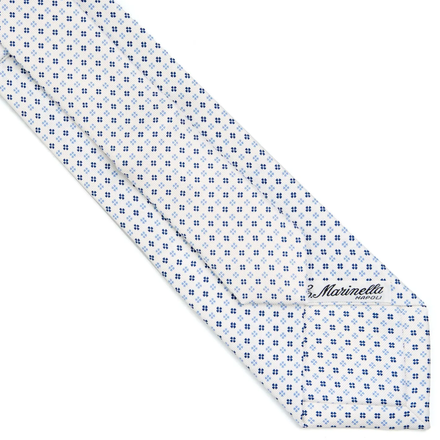 E.Marinella CRAVATTA SARTORIALE EXTRA LONG IN SETA BIANCA Microfantasia fiore Outlet